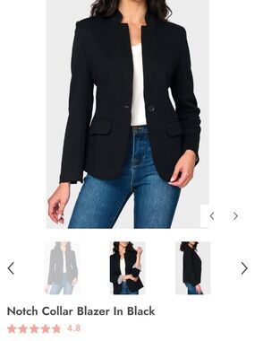 Notch-Collar Black Blazer — Tailored Single-Button Jacket